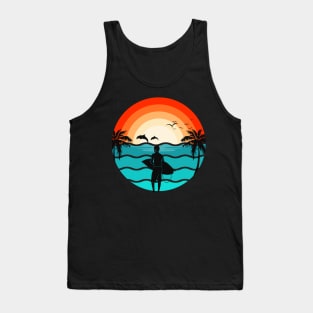 Hawaii Surfing Retro Illustration Surfer Tank Top